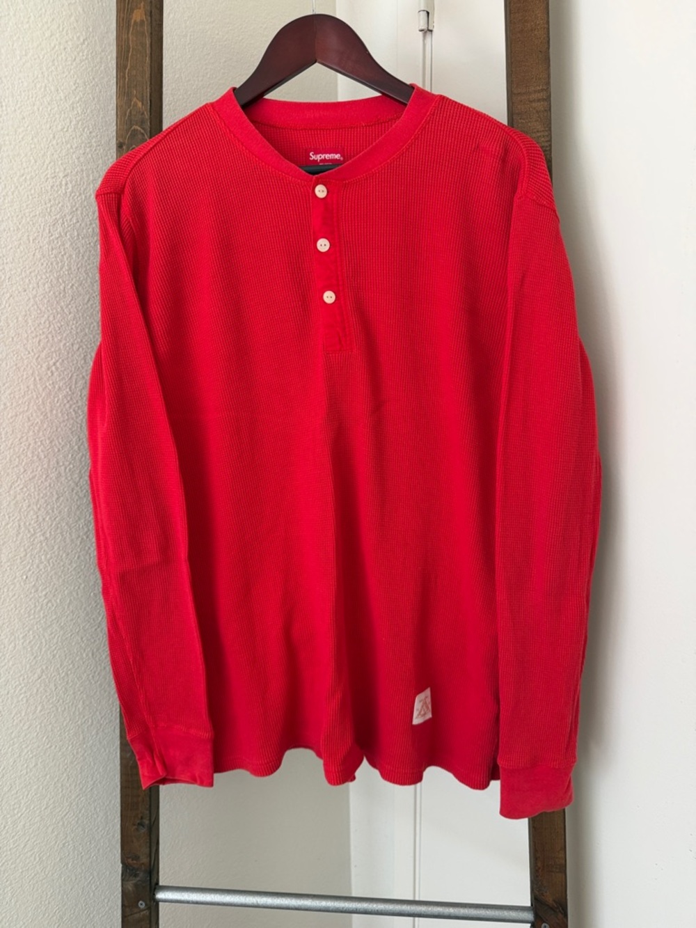 Supreme Red Waffle Knit Long-Sleeve Henley